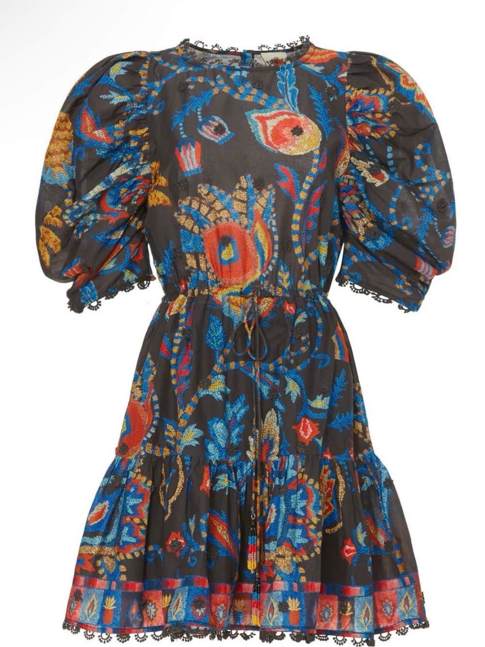 Sunset Tapestry puff sleeve Farm Rio Floral Paisley mini dress boho festival szl - Picture 3 of 8